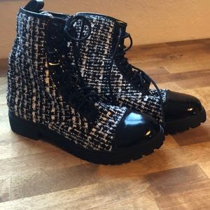 Union bay black and white tweed style combat boots